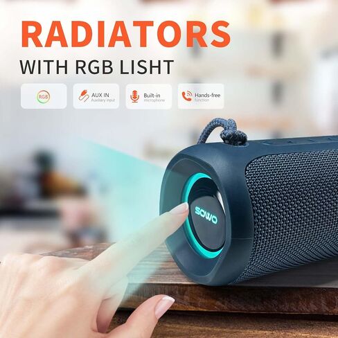 SOWO Bluetooth Speaker Wireless, IPX7 Waterproof Portable Speaker Outdoor | 25W Loud Stereo, Bassboom Tech, TWS Pairing, 16H Playtime, Built-in Mic, All-Day Music for Camping Beach Pool and Home, Black in Kuwait