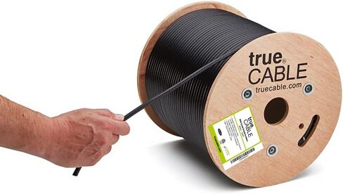 TRUECABLE RG6 Outdoor Dual Shield Bulk Coaxial Cable, 1000ft, Black, Direct Burial (CMX), 75 Ohm, 18 AWG Bare Copper Conductor, UV Resistant, 3GHz Sweep Tested in Kuwait