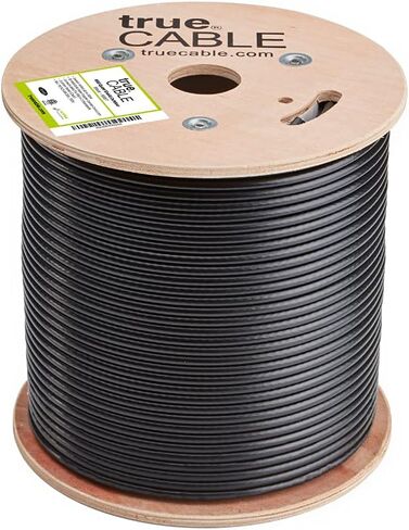 TRUECABLE RG6 Outdoor Dual Shield Bulk Coaxial Cable, 1000ft, Black, Direct Burial (CMX), 75 Ohm, 18 AWG Bare Copper Conductor, UV Resistant, 3GHz Sweep Tested in Kuwait