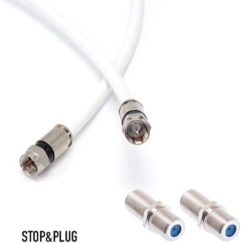 White Coaxial Cable 6FT and 4FT with 2 connectors Set, High-Speed Internet Modem, Digital TV, Aerial and Satelite Cable Extension with Compression connectors in Saudi Arabia