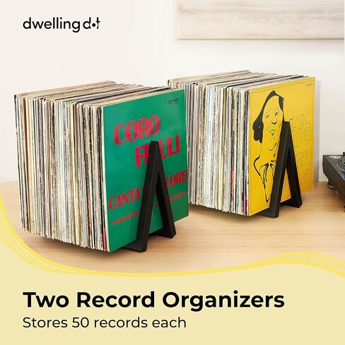 Vinyl Record Storage Holder for Albums - Vinyl Record Organizer Stand Holds Up to 100 Records - Set of Two Iron Racks Each Rack Stores 50 Albums in Saudi Arabia