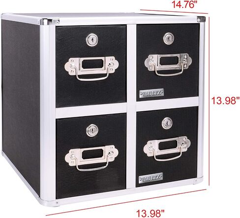 Vaultz 4-Drawer CD File Cabinet, Locking DVD & CD Storage Box, Black | Locking filing unit holds hundreds of discs with no cases, key lock keeps media secure, sturdy steel corners, black finish in Kuwait