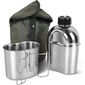 Goetland Stainless Steel WWII US Army Canteen Water Bottle Military Canteen Kit 1QT with 0.5QT Cup Nylon Pouch G.I. in Saudi Arabia