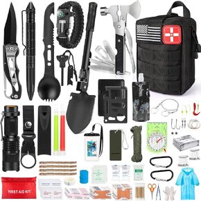 235Pcs Emergency Survival Kit and First Aid Kit Professional Survival Gear Tool with IFAK Molle System Compatible Bag, Gift for Men Camping Outdoor Adventure Boat Hunting Hiking & Earthquake