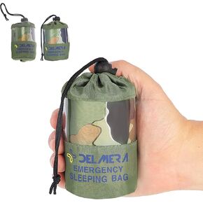 Delmera Emergency Sleeping Bag, Lightweight Survival Sleeping Bags Waterproof Thermal Emergency Blanket, Bivy Sack Survival Gear for Outdoor Adventure, Camping, Hiking, Orange, Green