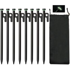 Tent Stakes, 8Pcs 10in Heavy Duty Forged Steel Tent Stakes +Storage Pouch, Metal Tent Stakes, Metal Stakes for Tent Used on Rocks, Grassland, Dessert, Stormy Weather（8Pcs 10in Tent Stakes）