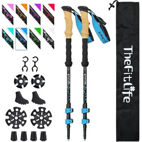 أقطاب الرحلات من ألياف الكربون من TheFitLife - عصي المشي القابلة للطي والتلسكوبية مع مقبض الفلين الطبيعي ومقابض EVA الممتدة، أقطاب المشي لمسافات طويلة خفيفة الوزن في الشمال للتخييم على الظهر