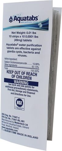 Aquatabs 49mg Water Purification Tablets (30 Pack). Portable Water Purifier for Camping Essentials, Lightweight Camping Gear or Survival Kit, EPA Registered & NSF/ANSI 60 Certified, Fast-Acting in Kuwait