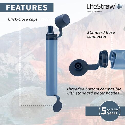 LifeStraw Peak Series Personal Water Filter for Hiking, Camping, Travel, and Emergency Preparedness, 1 Pack, Mountain Blue in Kuwait