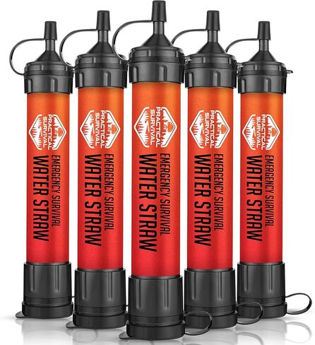 5 High Capacity Emergency Survival Water Straws - Personal Water Filter for Camping, Hiking, Travel, Biking, Survival, Emergency preparedness, Lightweight, Reusable and with no Expiration Date. (5) in Kuwait