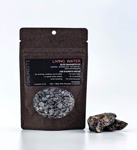 Modern ŌM Shungite Living Water Kit | Ready to Use Elite Shungite Stone Gravel Pouch Kit for Water Purification, Neutralizer, Contains Antioxidants (50g) in Kuwait