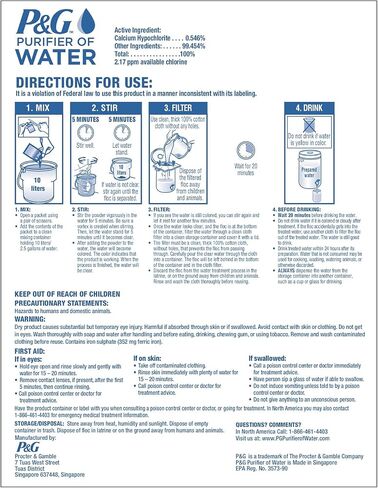 P&G Purifier of Water Portable Water Purifier Packets (240 Packets) - Emergency Water Filter Purification Powder for Emergency Kit, Survival, Camping, Hiking, Backpacking, and Disaster Preparedness in Kuwait