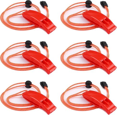 JULBEAR 6PCS Safety Survival Whistles with Adjustable Reflective Lanyard Emergency Plastic Whistle Marine Whistle in Kuwait