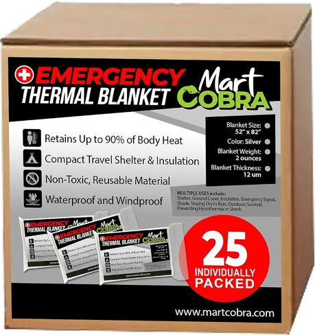 Emergency Blanket Mylar Thermal Space Survival Gear & Supplies 4-Pack Foil | Cold Weather Power Outage Camping Car Winter Storm Heat Reflective Hiking Backpacking Essentials First Aid Marathon Prepper in Kuwait