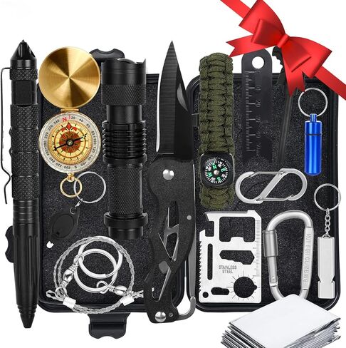 مجموعة النجاة 15 في 1 مجموعة الطوارئ الاحترافية معدات النجاة والمعدات التكتيكية للرجال الصديق والأب والزوج والتخييم والمشي لمسافات طويلة والصيد والمغامرة في الهواء الطلق in Kuwait