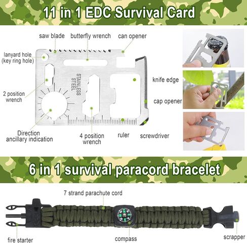 مجموعة النجاة 15 في 1 مجموعة الطوارئ الاحترافية معدات النجاة والمعدات التكتيكية للرجال الصديق والأب والزوج والتخييم والمشي لمسافات طويلة والصيد والمغامرة في الهواء الطلق in Kuwait