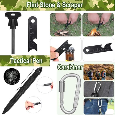 مجموعة النجاة 15 في 1 مجموعة الطوارئ الاحترافية معدات النجاة والمعدات التكتيكية للرجال الصديق والأب والزوج والتخييم والمشي لمسافات طويلة والصيد والمغامرة في الهواء الطلق in Kuwait