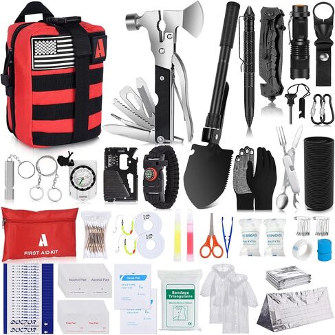NAPASA Survival Kit 232 قطعة معدات البقاء على قيد الحياة المهنية في حالات الطوارئ التكتيكية الإسعافات الأولية حقيبة الصدمات في الهواء الطلق للرجال النساء مغامرة التخييم المشي لمسافات طويلة الصيد in Kuwait