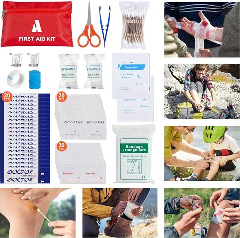 NAPASA Survival Kit 232 قطعة معدات البقاء على قيد الحياة المهنية في حالات الطوارئ التكتيكية الإسعافات الأولية حقيبة الصدمات في الهواء الطلق للرجال النساء مغامرة التخييم المشي لمسافات طويلة الصيد in Kuwait