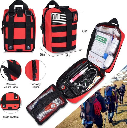 NAPASA Survival Kit 232 قطعة معدات البقاء على قيد الحياة المهنية في حالات الطوارئ التكتيكية الإسعافات الأولية حقيبة الصدمات في الهواء الطلق للرجال النساء مغامرة التخييم المشي لمسافات طويلة الصيد in Kuwait