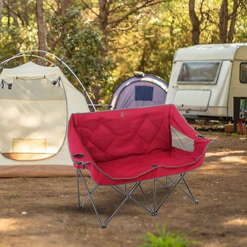 كرسي تخييم ثنائي مزدوج قابل للطي من ARROWHEAD للاستخدام الخارجي مع حامل كوبين وزجاج نبيذ، حقيبة حمل شديدة التحمل، مقاعد مبطنة ومساند للذراعين، يدعم ما يصل إلى 500 رطل، دعم قائم على الولايات المتحدة الأمريكية in Kuwait