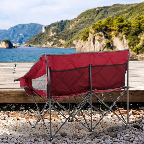 كرسي تخييم ثنائي مزدوج قابل للطي من ARROWHEAD للاستخدام الخارجي مع حامل كوبين وزجاج نبيذ، حقيبة حمل شديدة التحمل، مقاعد مبطنة ومساند للذراعين، يدعم ما يصل إلى 500 رطل، دعم قائم على الولايات المتحدة الأمريكية in Kuwait