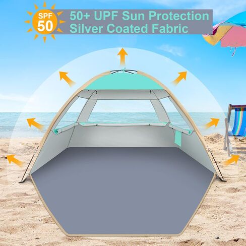 Gorich Beach Tent Sun Shelter for 3/4/6/8/10 Person with UPF 50＋ UV Protection, Lightweight & Easy Setup Beach Shade Canopy, Portable Beach Shade Tent Beach Cabana in Saudi Arabia