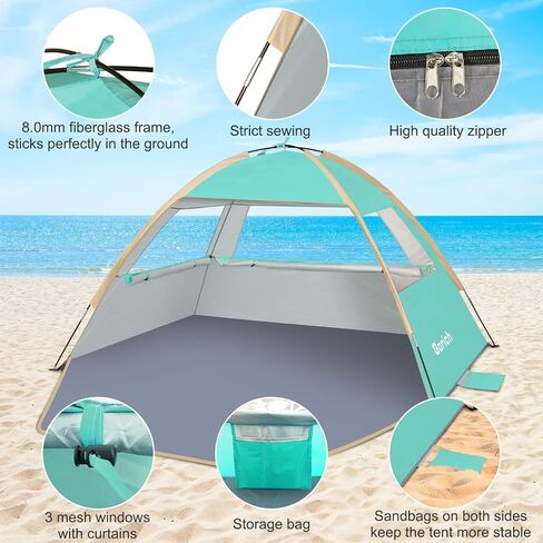 Gorich Beach Tent Sun Shelter for 3/4/6/8/10 Person with UPF 50＋ UV Protection, Lightweight & Easy Setup Beach Shade Canopy, Portable Beach Shade Tent Beach Cabana in Saudi Arabia