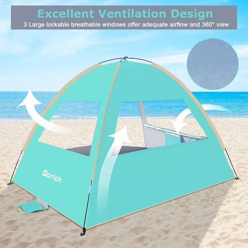 Gorich Beach Tent Sun Shelter for 3/4/6/8/10 Person with UPF 50＋ UV Protection, Lightweight & Easy Setup Beach Shade Canopy, Portable Beach Shade Tent Beach Cabana in Saudi Arabia