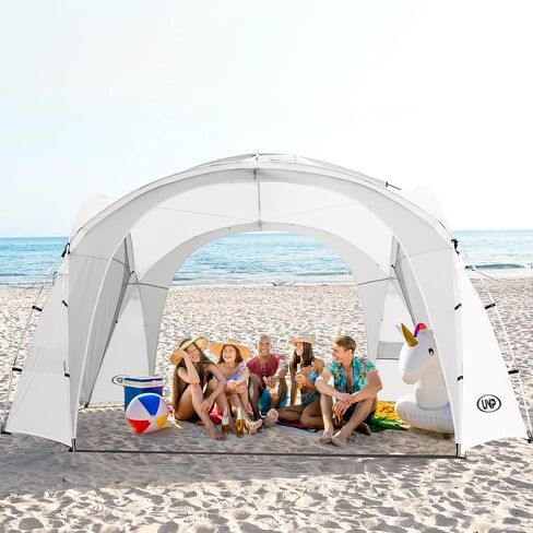 UNP Easy Sun Shelter Beach Tent Pop Up Canopy Event Cabana UPF 50+ خيمة الظل 4-6 أشخاص مقاومة للمطر، مقاومة للماء لرحلات التخييم، متعة الفناء الخلفي، الحفلات أو النزهات مع جدار جانبي (8 × 8 قدم، أبيض) in Kuwait