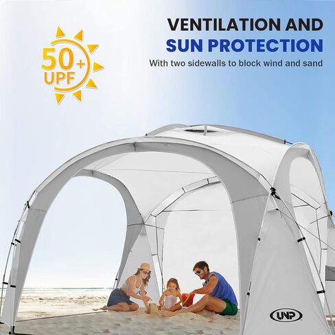 UNP Easy Sun Shelter Beach Tent Pop Up Canopy Event Cabana UPF 50+ خيمة الظل 4-6 أشخاص مقاومة للمطر، مقاومة للماء لرحلات التخييم، متعة الفناء الخلفي، الحفلات أو النزهات مع جدار جانبي (8 × 8 قدم، أبيض) in Kuwait