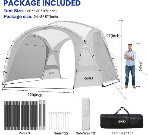 UNP Easy Sun Shelter Beach Tent Pop Up Canopy Event Cabana UPF 50+ خيمة الظل 4-6 أشخاص مقاومة للمطر، مقاومة للماء لرحلات التخييم، متعة الفناء الخلفي، الحفلات أو النزهات مع جدار جانبي (8 × 8 قدم، أبيض) in Kuwait