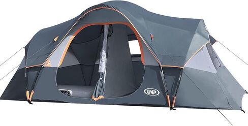 UNP Camping Tent 10-Person-Family Tents, Parties, Music Festival Tent, Big, Easy Up, 5 Large Mesh Windows, Double Layer, 2 Room, Waterproof, Weather Resistant, 18ft x 9ft x78in in Kuwait