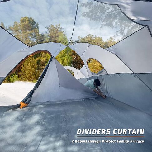 UNP Camping Tent 10-Person-Family Tents, Parties, Music Festival Tent, Big, Easy Up, 5 Large Mesh Windows, Double Layer, 2 Room, Waterproof, Weather Resistant, 18ft x 9ft x78in in Kuwait