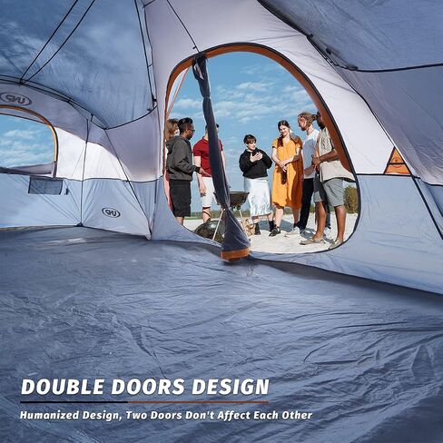 UNP Camping Tent 10-Person-Family Tents, Parties, Music Festival Tent, Big, Easy Up, 5 Large Mesh Windows, Double Layer, 2 Room, Waterproof, Weather Resistant, 18ft x 9ft x78in in Kuwait