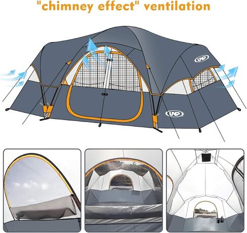 UNP Camping Tent 10-Person-Family Tents, Parties, Music Festival Tent, Big, Easy Up, 5 Large Mesh Windows, Double Layer, 2 Room, Waterproof, Weather Resistant, 18ft x 9ft x78in in Kuwait
