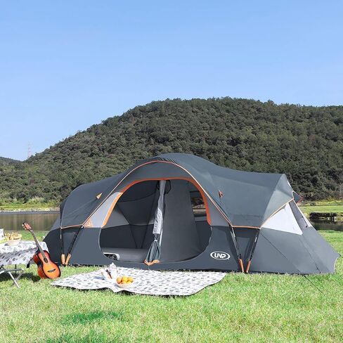 UNP Camping Tent 10-Person-Family Tents, Parties, Music Festival Tent, Big, Easy Up, 5 Large Mesh Windows, Double Layer, 2 Room, Waterproof, Weather Resistant, 18ft x 9ft x78in in Kuwait
