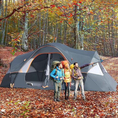 UNP Camping Tent 10-Person-Family Tents, Parties, Music Festival Tent, Big, Easy Up, 5 Large Mesh Windows, Double Layer, 2 Room, Waterproof, Weather Resistant, 18ft x 9ft x78in in Kuwait