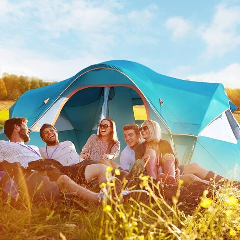 خيمة تخييم UNP خيام عائلية مكونة من 10 أشخاص، حفلات، خيمة مهرجان الموسيقى، كبيرة، سهلة التركيب، 5 نوافذ شبكية كبيرة، طبقة مزدوجة، غرفتين، مقاومة للماء، مقاومة للطقس، 18 قدمًا × 9 قدمًا × 78 بوصة in Kuwait