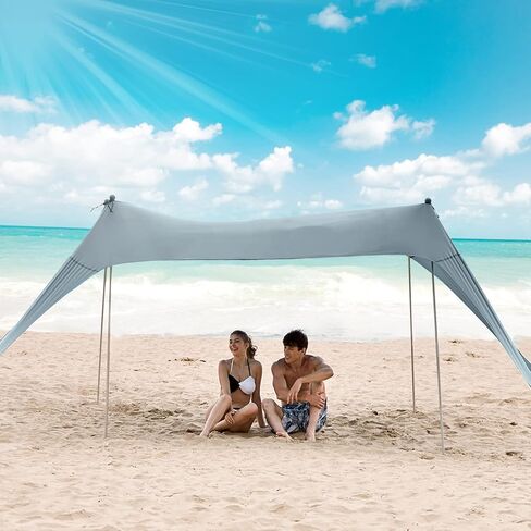 Family Beach Tent Canopy Sun Shade, Pop Up Grande Beach Tent Sun Shelter Stability 4 Poles with Portable Carry Bag Outdoor Shade for Fishing Backyard Camping in Kuwait