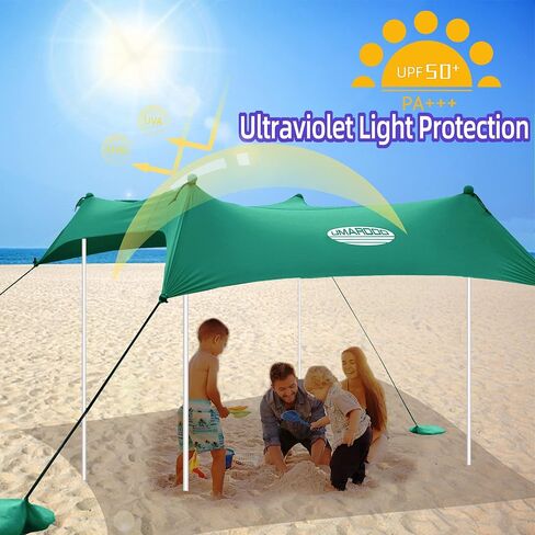 UMARDOO Family Beach Tent Canopy Sun Shade Portable 10×10FT, Large Wind Resistance Beach Sun Shelter Easy Setup with Packable Carry Bag for Outdoor Travel UPF 50+ (Blue) in Kuwait