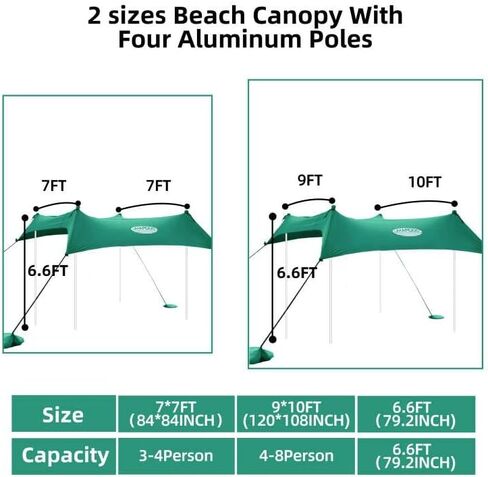 UMARDOO Family Beach Tent Canopy Sun Shade Portable 10×10FT, Large Wind Resistance Beach Sun Shelter Easy Setup with Packable Carry Bag for Outdoor Travel UPF 50+ (Blue) in Kuwait