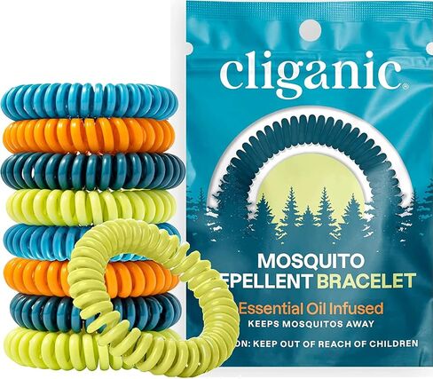 Cliganic 10 Pack Mosquito Repellent Bracelets for Adults & Kids - Natural DEET-Free Bands, Individually Wrapped in Kuwait