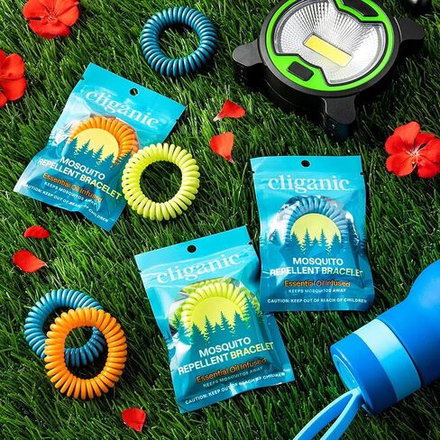 Cliganic 10 Pack Mosquito Repellent Bracelets for Adults & Kids - Natural DEET-Free Bands, Individually Wrapped in Kuwait