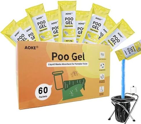 AOKE Poo Gel Absorbent Powder for Camping Portable Toilet, Lemon 25 Pack | Disposable Safe Super Absorbent, Solidify Liquid Waste for Camping RV Hiking Emergency Potty in Kuwait