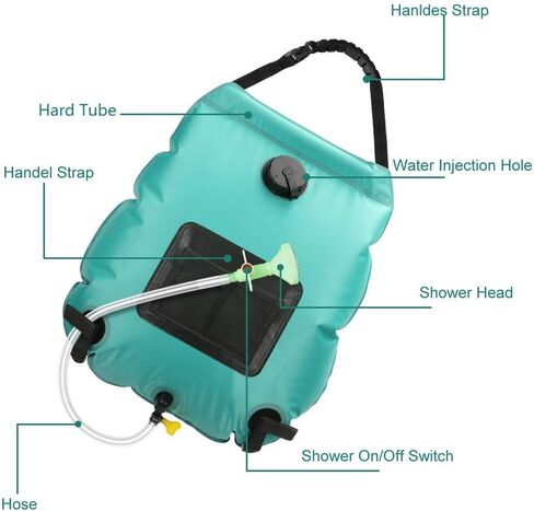 KIPIDA Solar Shower Bag,5 gallons/20L Solar Heating Camping Shower Bag with Removable Hose and On-Off Switchable Shower Head for Camping Beach Swimming Outdoor Traveling Hiking in Kuwait