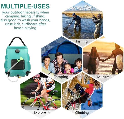 KIPIDA Solar Shower Bag,5 gallons/20L Solar Heating Camping Shower Bag with Removable Hose and On-Off Switchable Shower Head for Camping Beach Swimming Outdoor Traveling Hiking in Kuwait