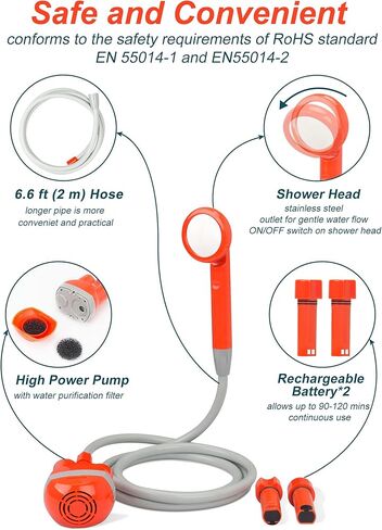 innhom Portable Shower Camping Shower Outdoor Camp Shower Pump, Electric Rechargeable Portable Camping Shower, Powered by Rechargeable Battery in Kuwait