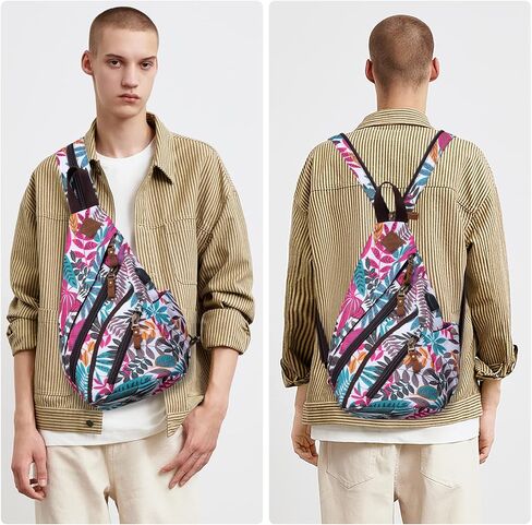DAVIDNILE Canvas Sling Bag Crossbody Backpack Genuine Leather Shoulder Bag Casual Daypacks For Men in Saudi Arabia