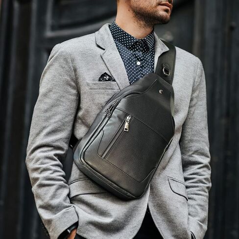 Polare Cowhide Leather Waterproof Casual Daypack Sling Shoulder Chest Crossbody Bag For Men in Saudi Arabia